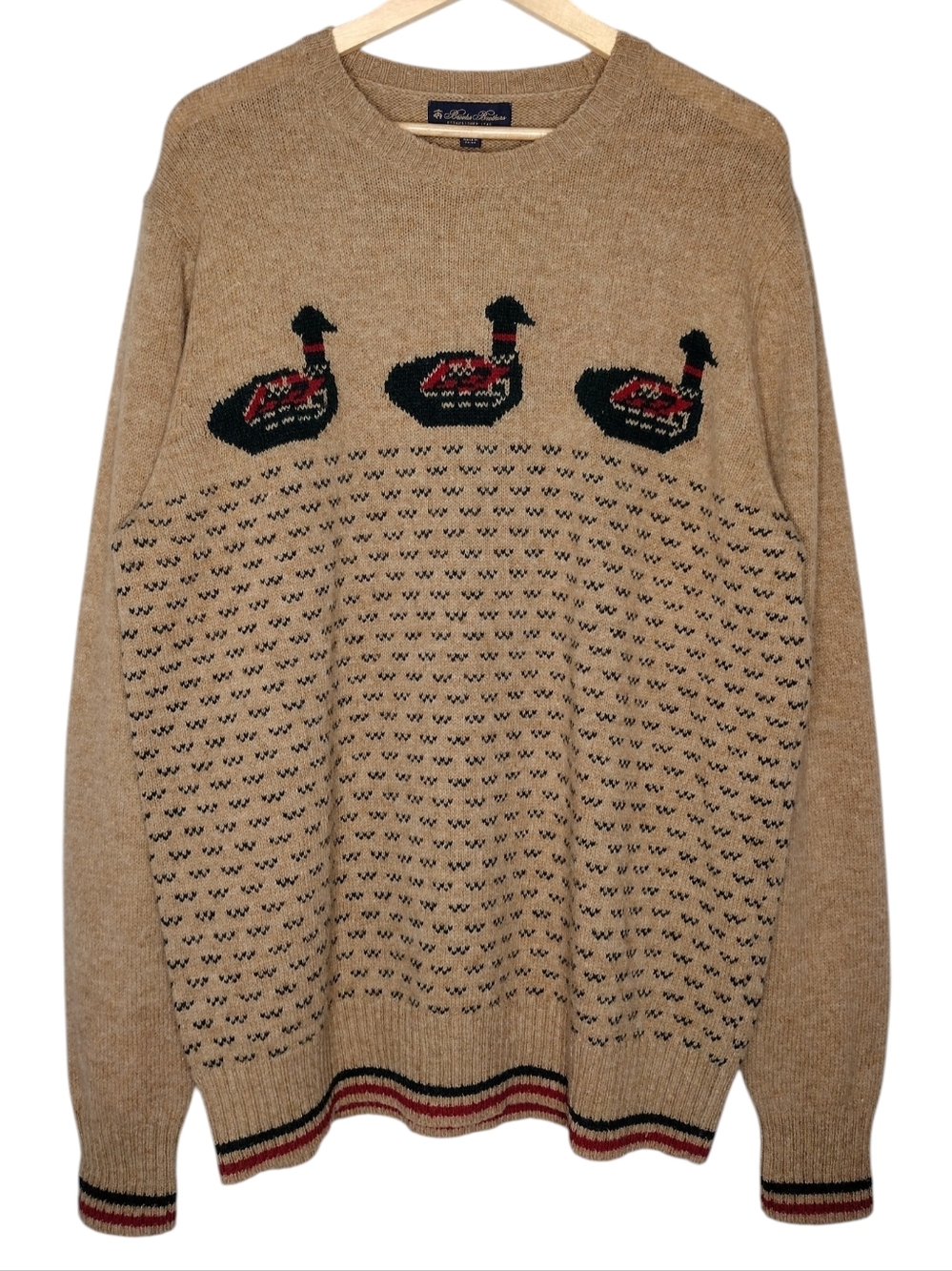 Brooks Brothers 100% Wool Knit Duck Motif Long Sleeve Crew-Neck Sweater Sz XL